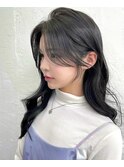 韓国ヘア ロングバングお顔まわりカット ブルーブラック