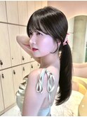 レイヤーカット顔まわり前髪矯正オリーブベージュ