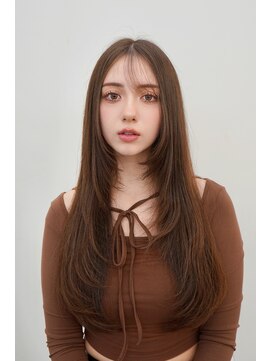 ヒュー 広島(HEW) 20代30代外国人風シースルーレイヤーカットダークグレージュ