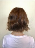 外はねボブ/ウェーブ/マロンベージュ