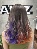 パープル×オレンジインナーカラーハイトーンケアブリーチ