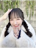 アイドル前髪ぱっつん三つ編みヘアアレンジ