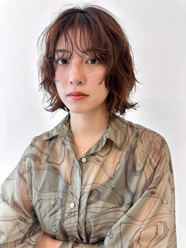 レコ 渋谷(LECO) ミニボブ顔まわりレイヤーニュアンスパーマブラウン