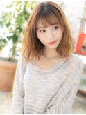 ★透けバングアプリコットオレンジ耳掛けふわミディ20代30代★1