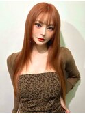 アプリコットベージュ透明感あふれる暖色系艶髪ロング
