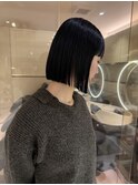 ミニボブ/ブルーブラック/縮毛矯正