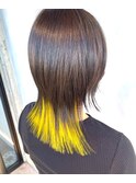 イエロー、黄色、襟足ブリーチ、襟足カラー、ウルフ