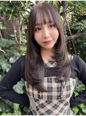 韓国レイヤーカット/小顔ロングレイヤー/ぱっつん前髪