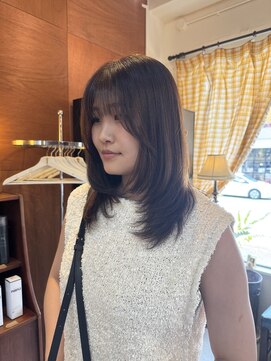 チャプター 問屋町(chapter) 透明感ケアカラー赤味なしオリーブグレージュ顔まわりレイヤー