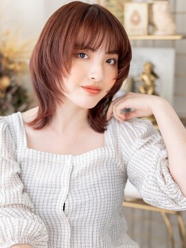 カバーヘア ブリス 戸田公園西口店(COVER HAIR bliss) 暖色系カラーひし形ミディ小顔ハッシュカット20代30代40代