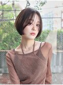 大人ショート/前下がり/丸みショート/シースルーバング