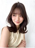 ひし形韓国風くびれヘアレイヤーカット小顔バングチョコブラウン