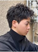 アップバングツーブロックバーバーフェードツイストメッシュ