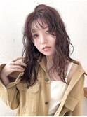 ブリーチなしカシスブラウンウェーブ巻き