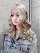 サンク 原宿 表参道(cinq) ダブルカラー顔周りレイヤーカットミルクティーベージュ前髪韓国