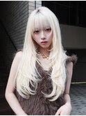 ロング前髪カット顔周りレイヤハイトーン_F31224