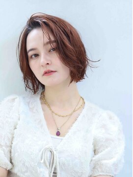 ムウ 難波(MOU) ボブクールショート前髪イメチェンピンクベージュ30代40代50代