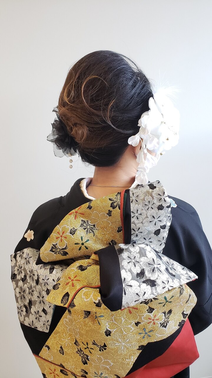 成人式 盛り髪 シニヨン 着物ヘアセット：L171258478｜マカナワークス