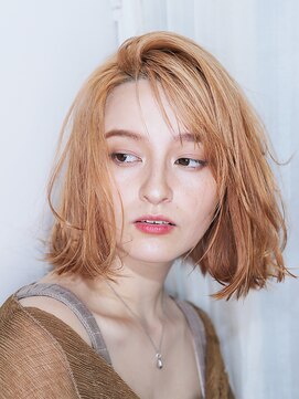 カラーワールド カンナヘアーメゾン(color world canna hair maison) 大人前髪なしワッフルボブ明るめピンクベージュ外国人風カラー