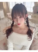 チョコブラウン　シースルー前髪   編み込みツイン　＊Lilme ＊