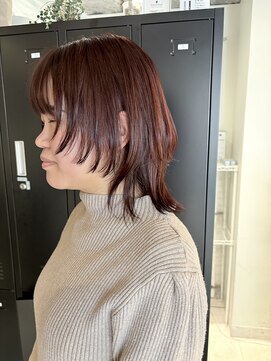 ボルドーカラー×ウルフカット