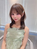 カシュカシュ 表参道(cache cache)&nbsp;ミディアムヘアのレイヤーカットシースルーぱっつん前髪おくれ毛