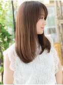 ★斜めバングマロンベージュ小顔レイヤーロング20代30代40代★10