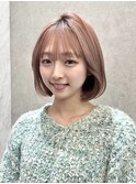 髪質改善メルティーピンクベージュカラー小顔ワンレンボブカット