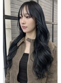 10代20代◎艶感ブルーブラックロング×ヨシンモリ