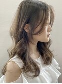 カーキグレージュ/大人かわいい/フェザーバング/前髪カール