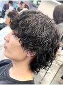 渋谷メンズミディアムパーママッシュウルフカットシャドウパーマ