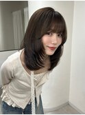 ミディアム　レイヤー　髪質改善　マロンベージュ　前髪　