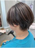 丸みショート、グレージュ、マニッシュショート