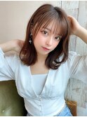 大人可愛い薄めバングふんわりカールショコラアッシュ小顔カット