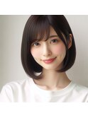 黒髪前あがり透け感多毛くせ毛顔まわりレイヤーボブ大人ショート