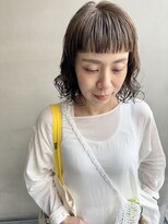 ヘアー アイス 御器所本店(HAIR ICI) 30代切りっぱなしボブパーマオン眉オリーブベージュカラー