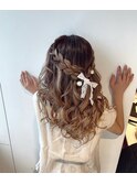 編み込みハーフアップ