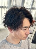 縦落ちツイストスパイラルパーマメンズツーブロック辻堂