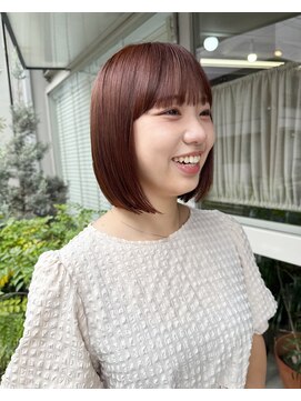 ロライマ 中目黒(roraima) ワンレングスボブ/内巻き/前髪あり/ピンクブラウン/オイル仕上げ