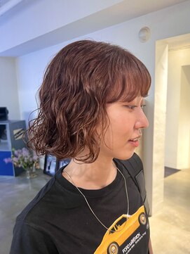 前髪ありボブパーマウェーブパーマ顎ラインボブパーマ