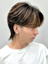 セプト 博多(SEPT.)&nbsp;センターパート ハイライト ベージュ メンズパーマ マッシュ