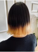 Aラインボブ×裾カラー×ゴールドベージュ