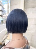 ミニボブパツっとボブブルーベリーカラー青カラーブリーチあり