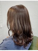 外ハネミディ ニュアンスパーマ ショコラブラウン