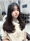内巻きワンカール/レイヤーロング/ぱっつん前髪/小顔ヘア