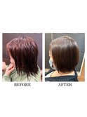 縮毛矯正ショート♪コスメストレート髪質改善ココアベージュ