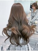 カーキベージュ美髪グレージュカラーレイヤーロング_ba494231