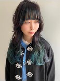フェイスブルーインナーカラー×ソフトウルフスタイル