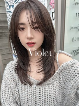 バイオレット 栄店(Violet) 小顔モードセミロング大人ウルフレイヤーアッシュブラック