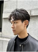 韓国マッシュブルーブラックメンズカットダウンパーマ/立川